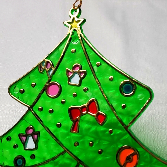 VTG Stained Glass Decor Christmas Tree Plastic Hanging Angels Candy Canes Gifts - Picture 4 of 15